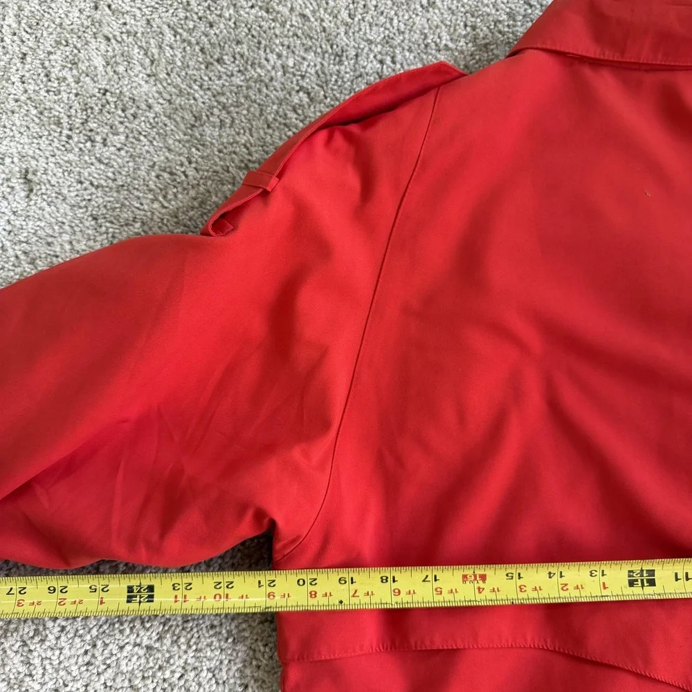 Vintage American Bazaar Coat Womens 8 Red Polyester Trench Button Long Lined